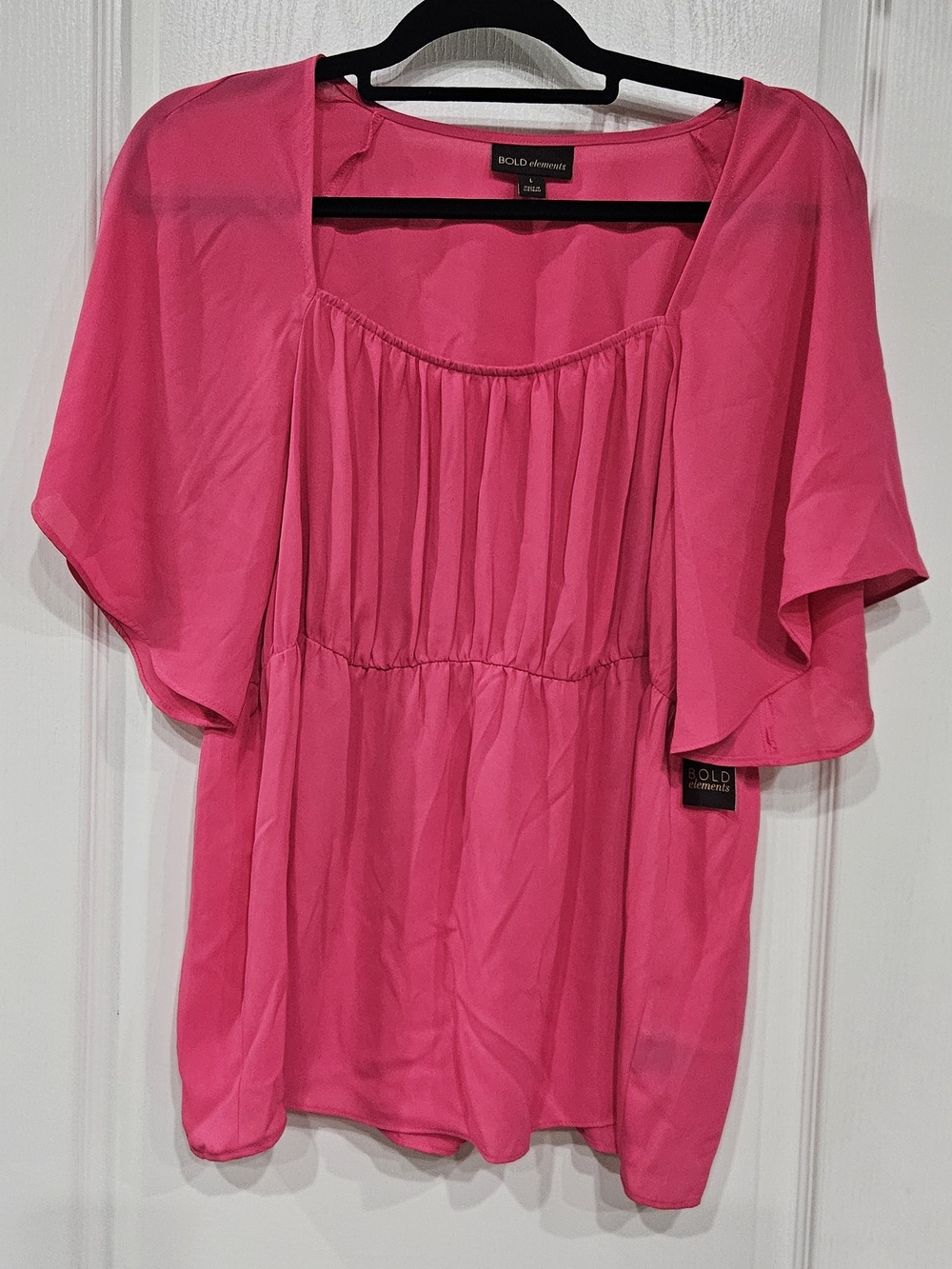 BOLD elements Bright Pink Flutter Sleeve Peasant Blouse